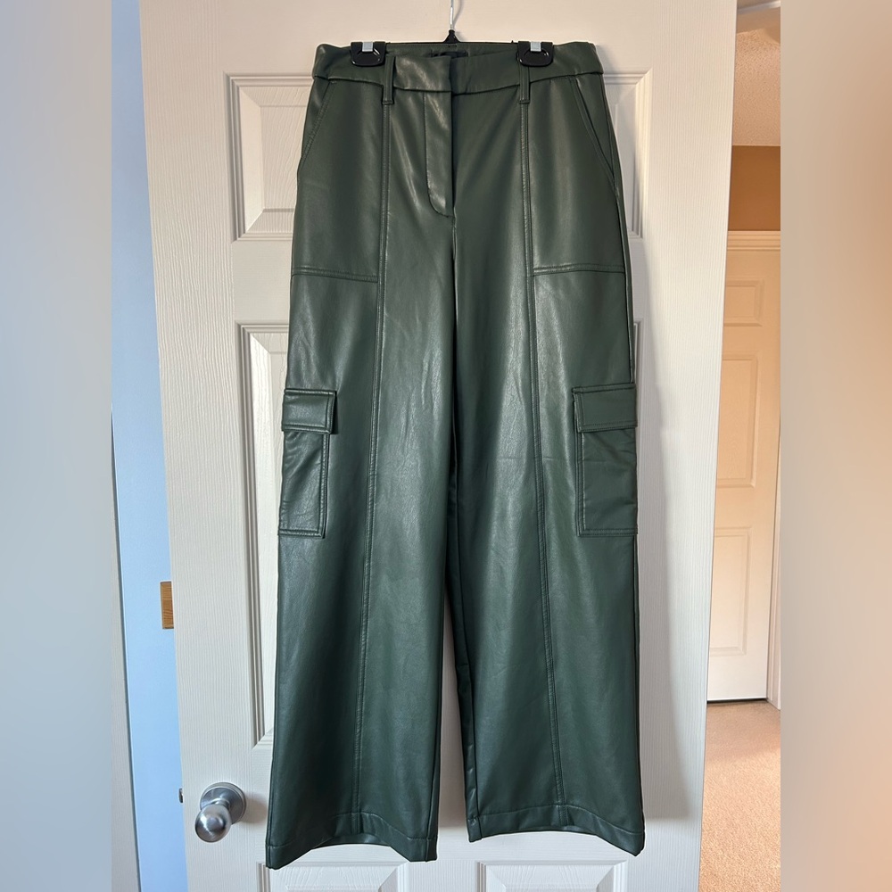 Reitmans Dark Green Wide Leg Faux Leather Pants